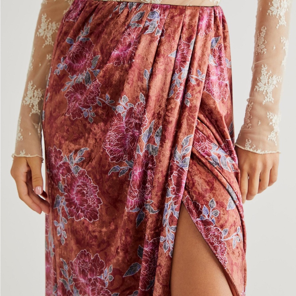 NWOT Free People Velvet Floral Wrap Skirt